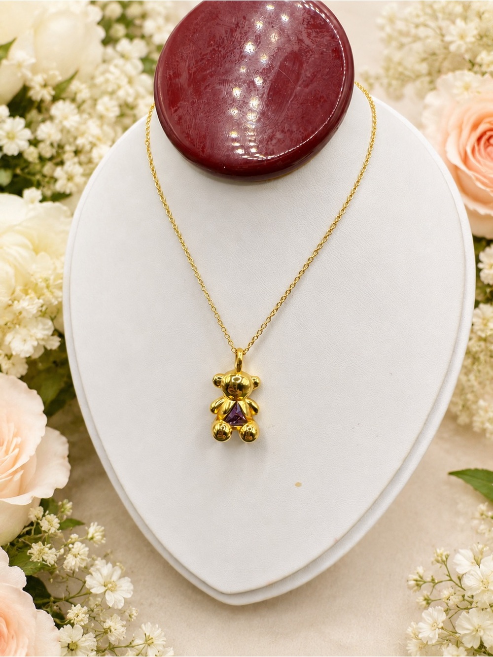 Medium bear Necklace with Vermeil 925 silver and amethyst Bold Bear🌟